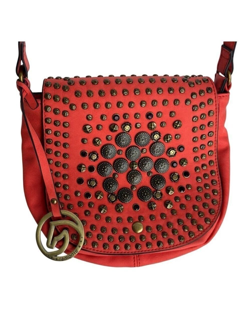 Remonte Faux Leather Studded Crossbody Bag S/M Orange Western Purse Vegan Rieker